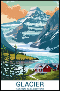 Scenic View of Glacier National Park Travel Poster