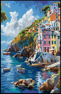 Mediterranean Coastal Village Impressionistic Art Poster