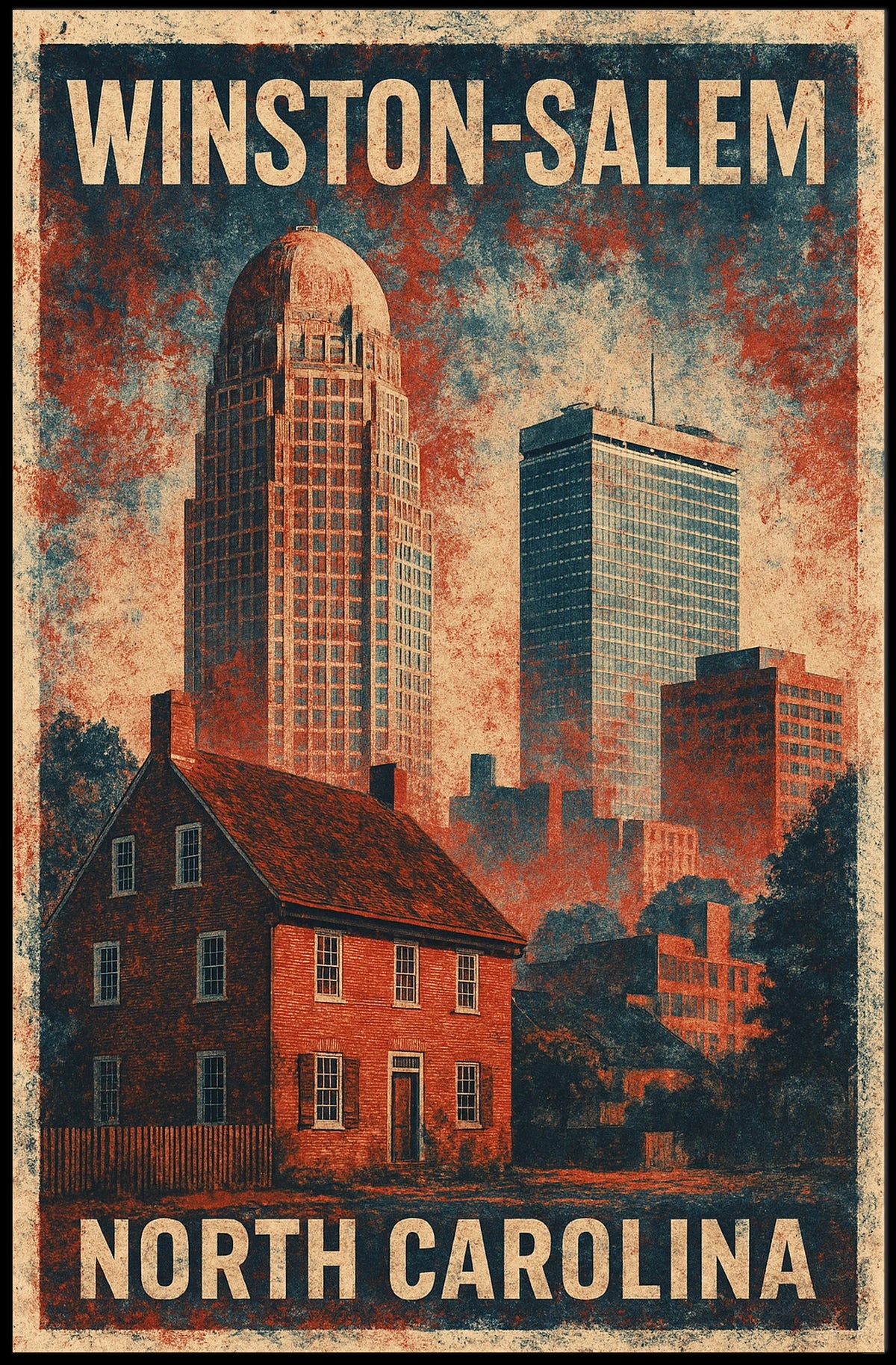 Winston Salem Cityscape Digital Painting Home Decor Poster