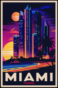 Miami Skyline at Sunset Poster