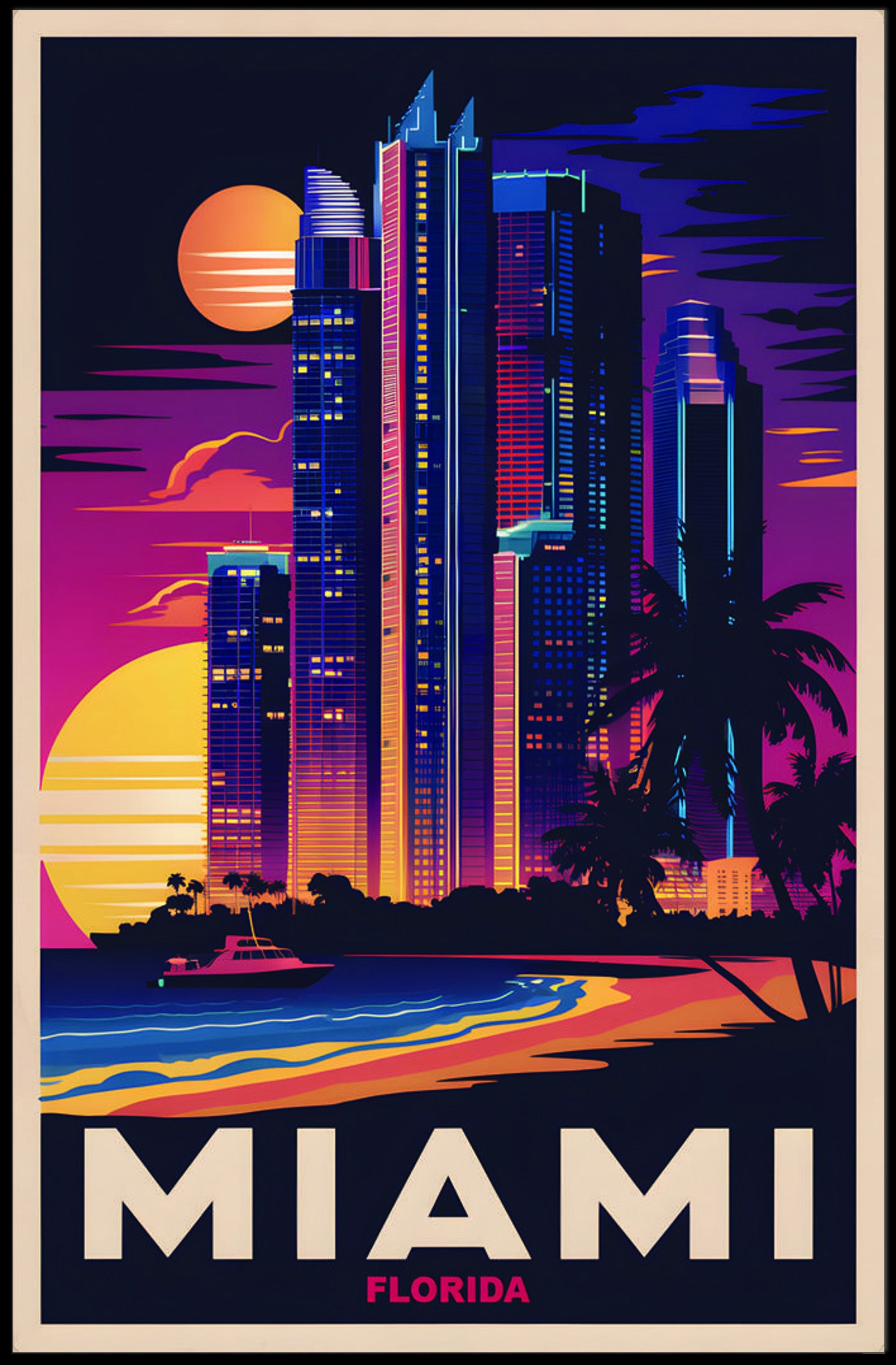 Miami Skyline at Sunset Poster