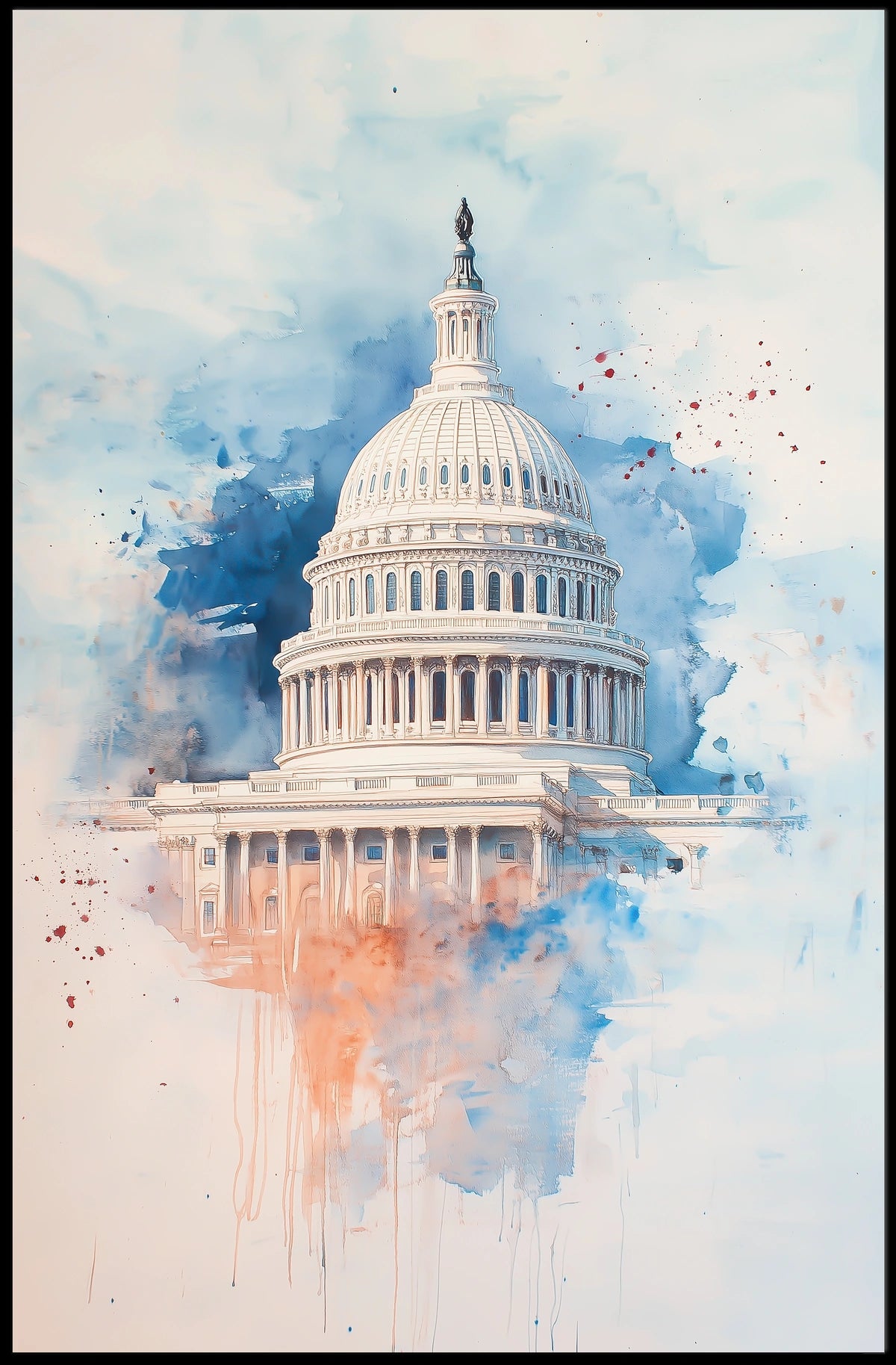 Vintage US Capitol Dome Americana Themed Wall Art Poster