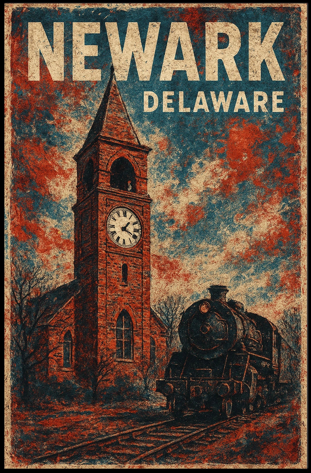 Newark Clock Tower Travel Art Deco Poster