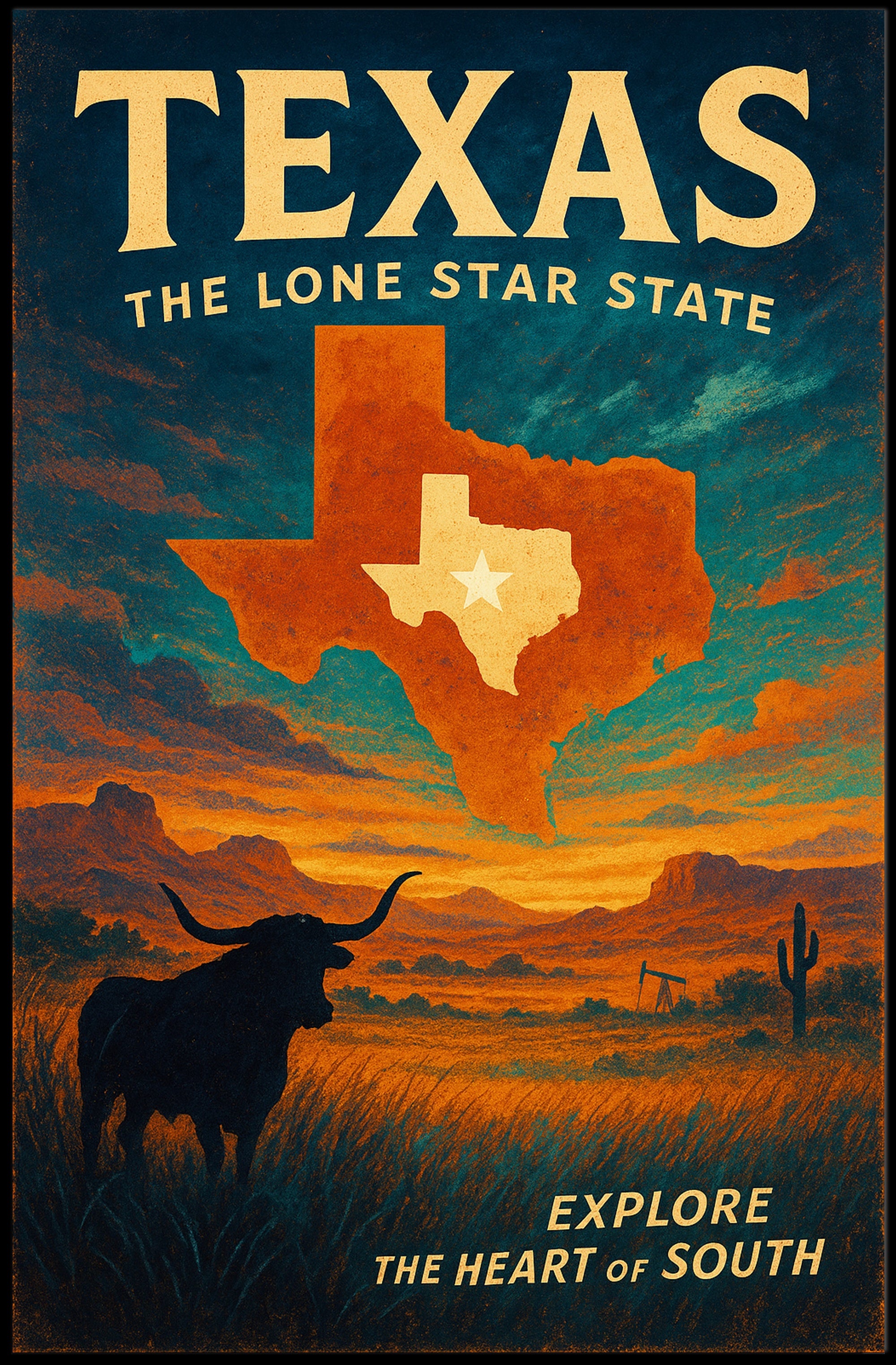 Texas Vintage Travel Poster Wall Art Print