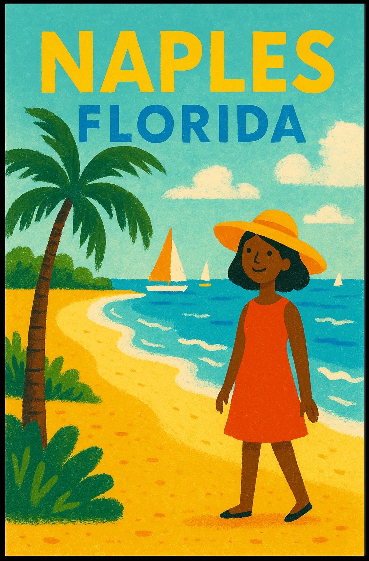 Naples Florida Beach Scene Poster Wall Art 18x24 Coastal