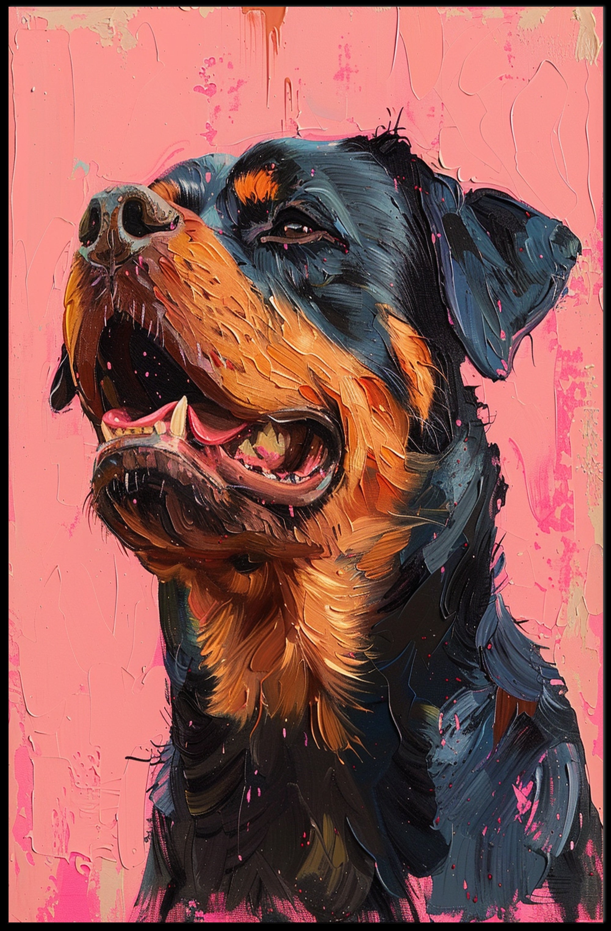 Striking Rottweiler Portrait on Vibrant Pink Dog Breed Poster PosterGoat