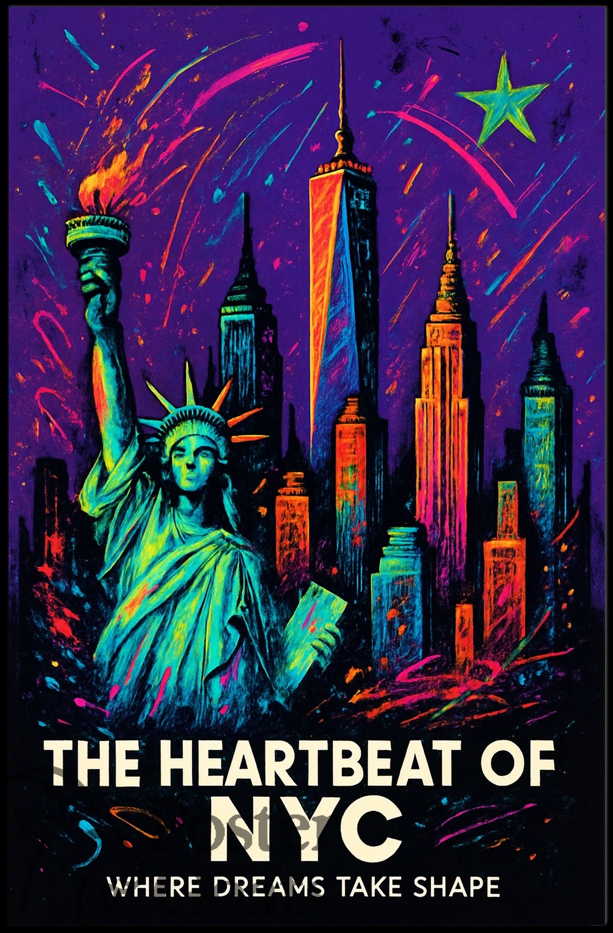 New York Ambition: Vibrant Urban Cityscape Poster
