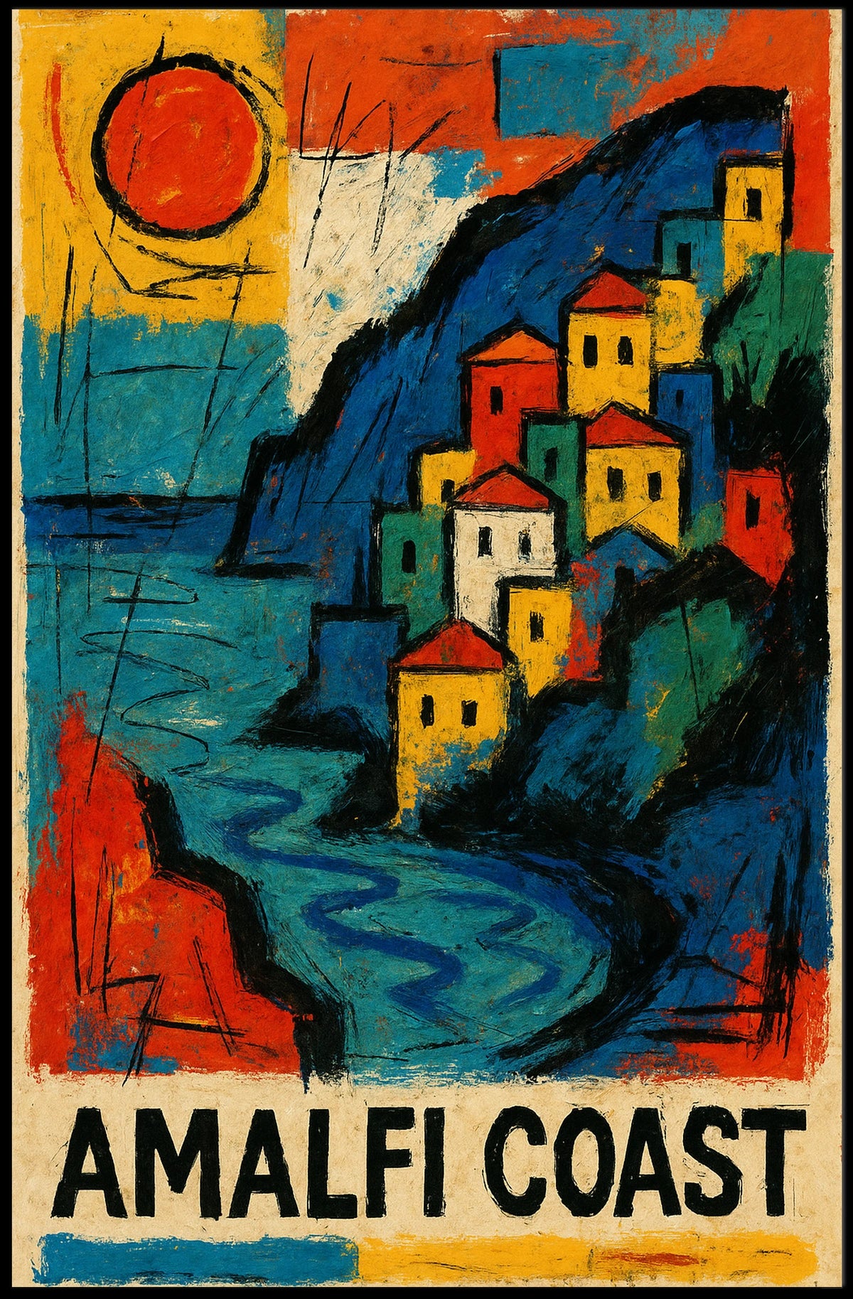 Amalfi Coast Vibrant Seaside Art Poster For Home Decor