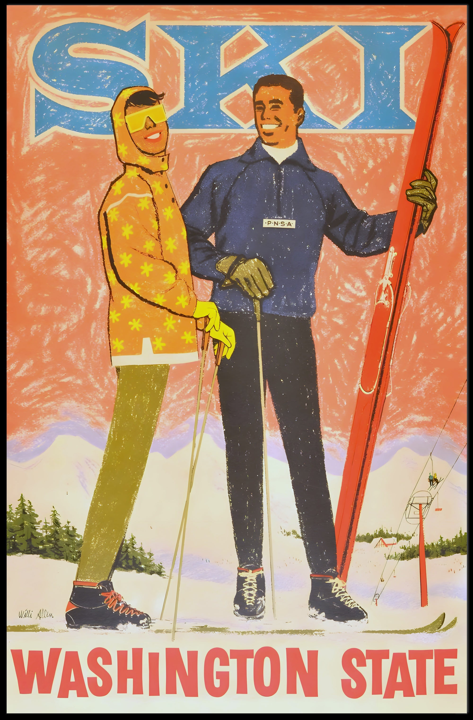 Skiing Adventure in Washington State Vintage Sports Poster PosterGoat