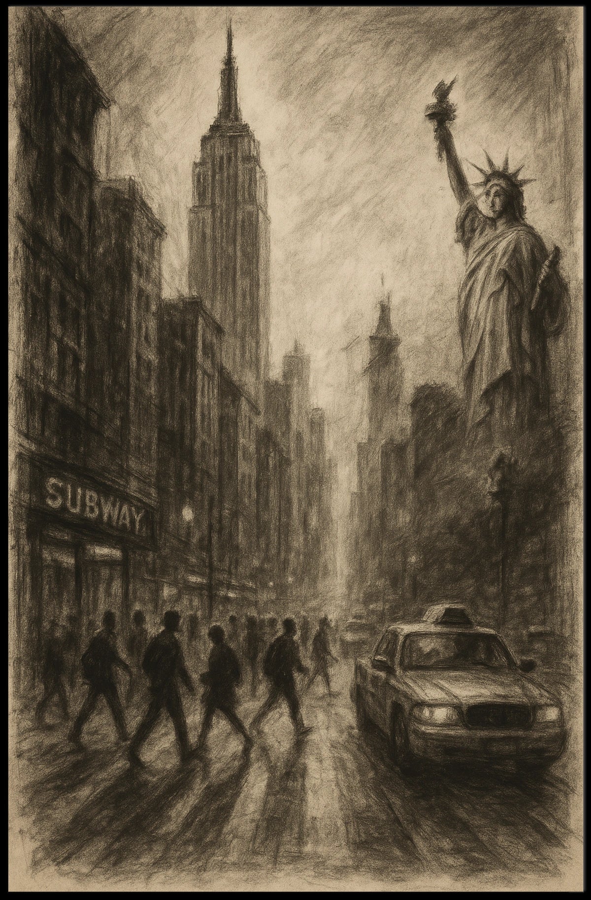 New York City Poster Vintage Urban Sketch Wall Art