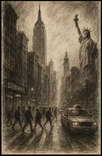 New York City Poster Vintage Urban Sketch Wall Art