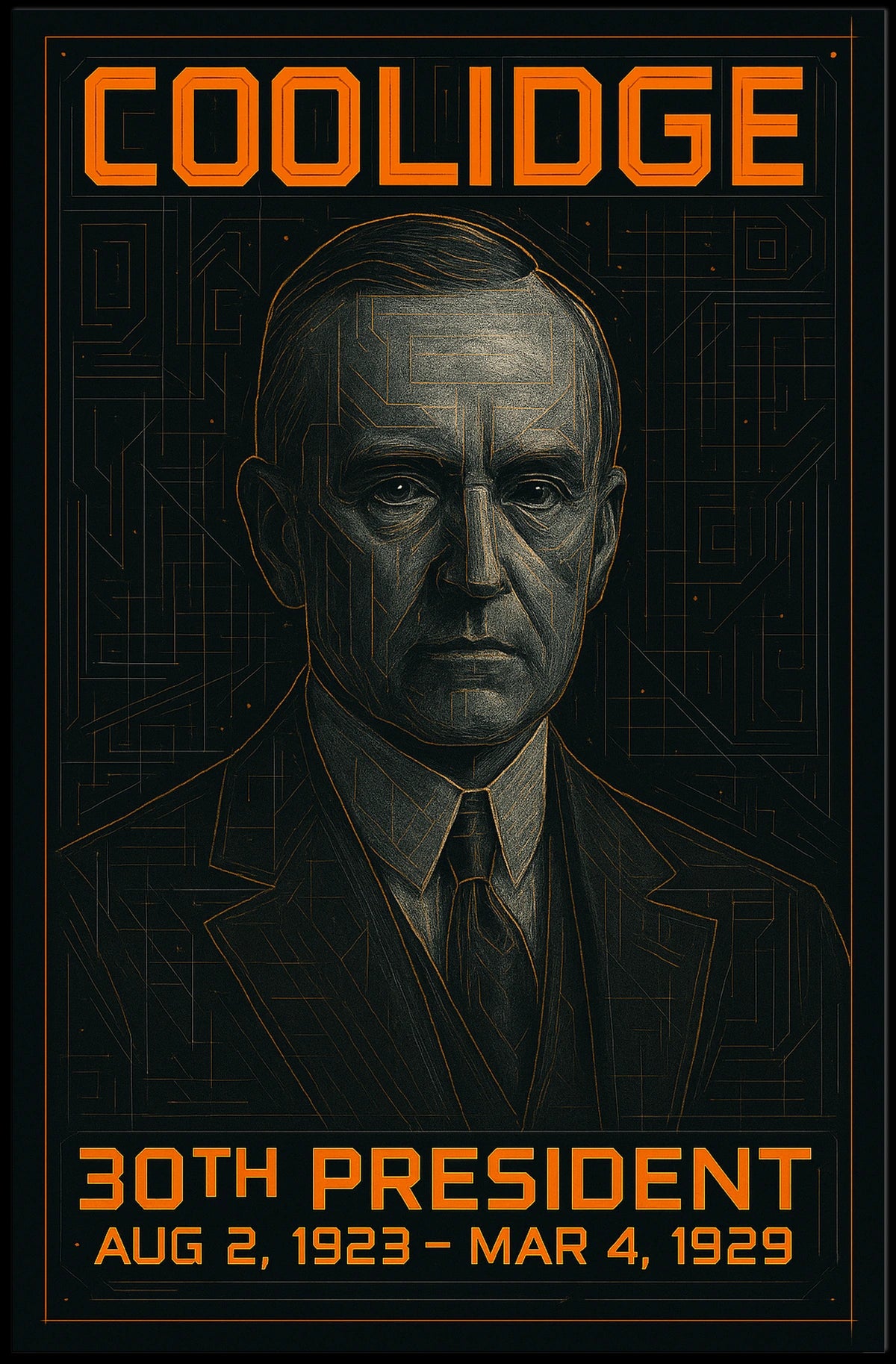 Calvin Coolidge 30th President of the United States Techno Schematic Poster