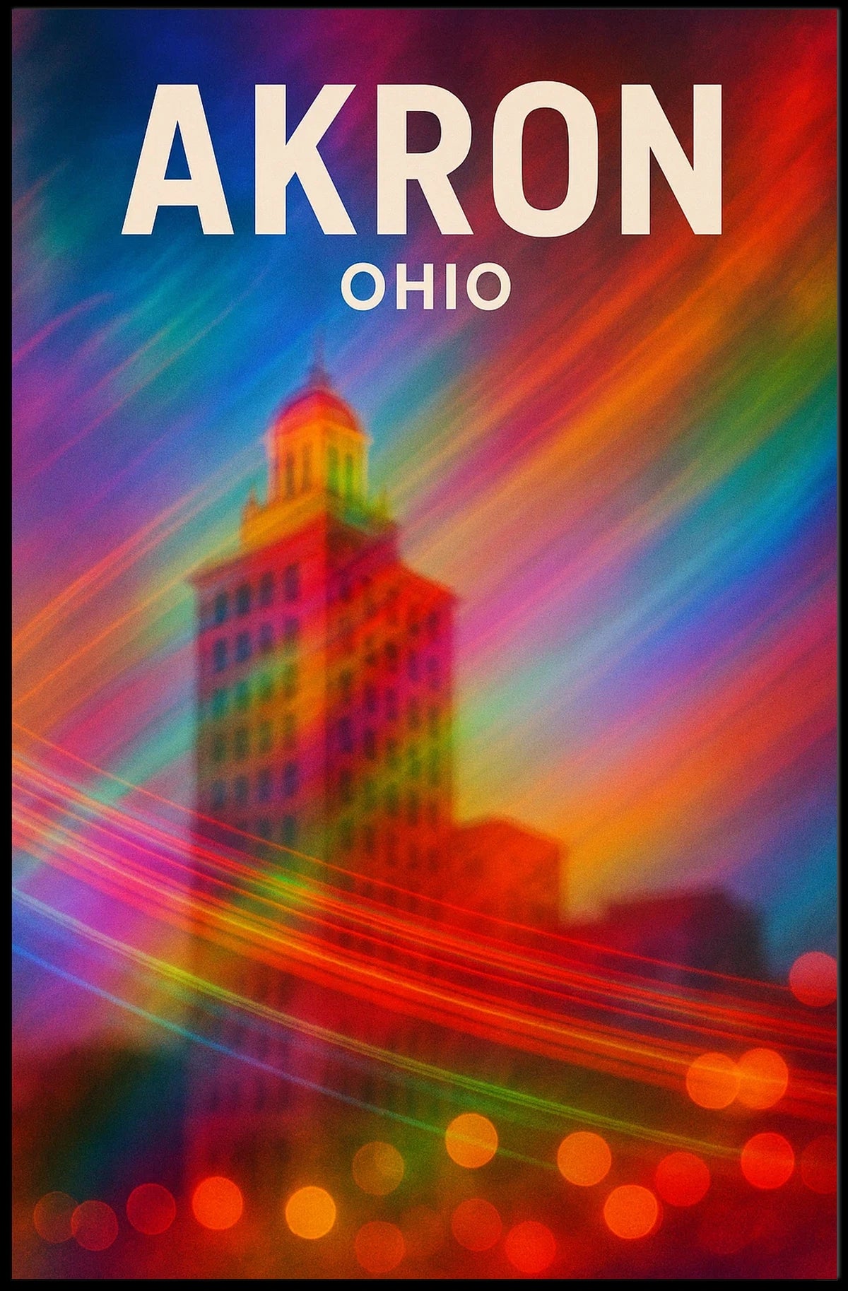 Akron, Ohio Vibrant Cityscape Poster
