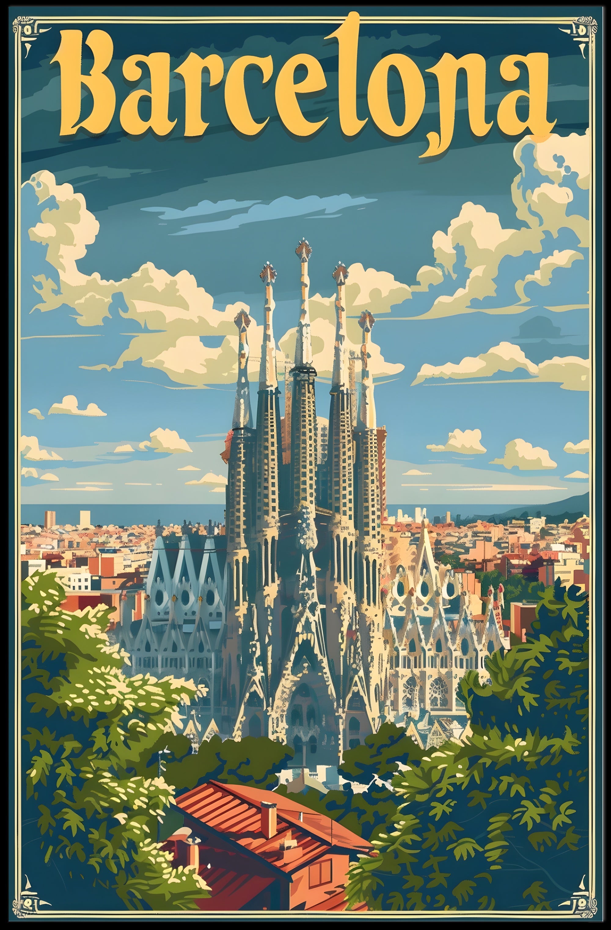 Sagrada Família Travel Poster: Vintage Urban Charm
