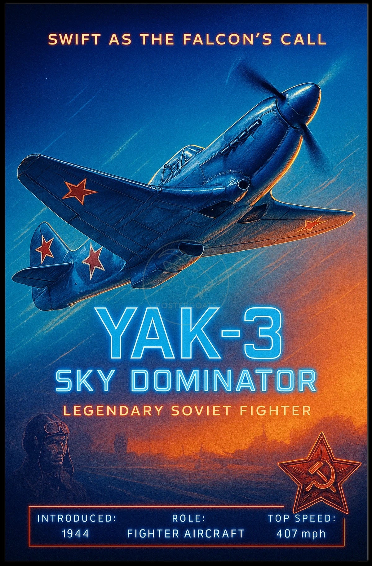 YAK-3 Fighter Plane WWII Propaganda Poster