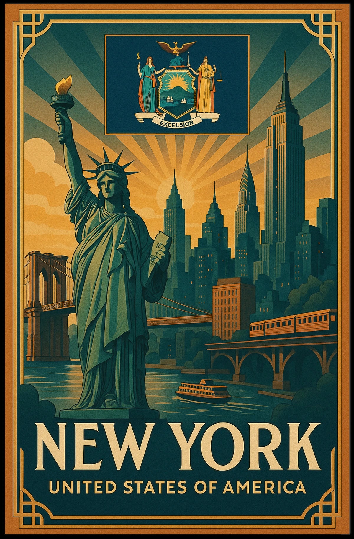 New York City Poster Vintage Iconic Travel Wall Art