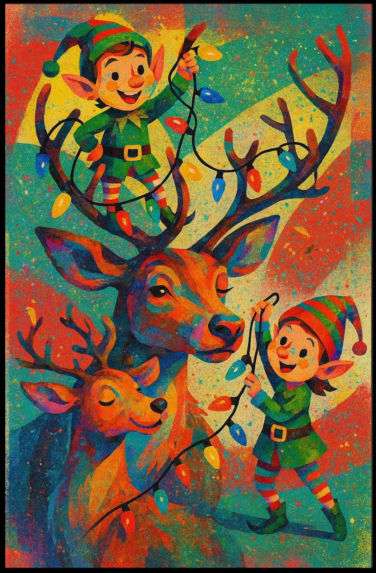 Festive Elves and Reindeer Poster