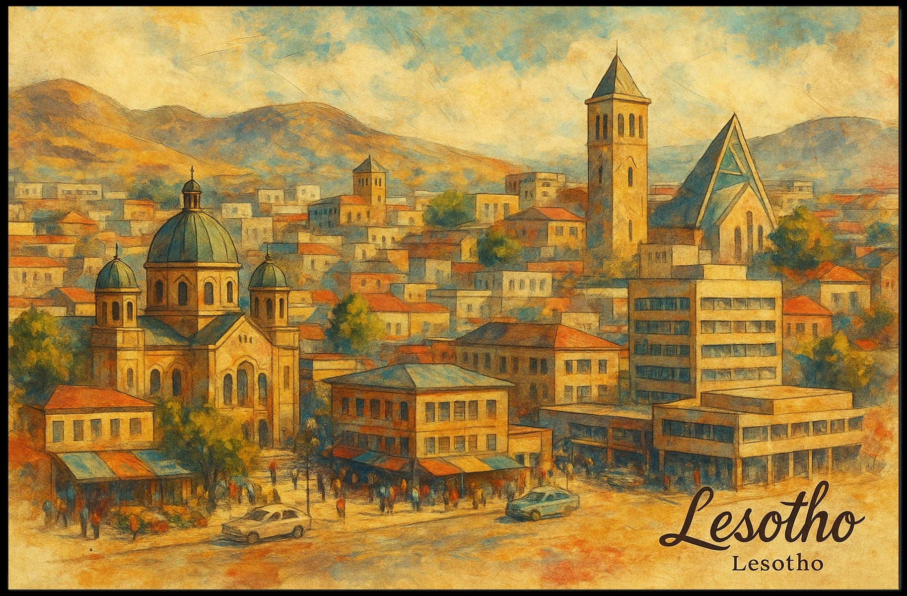 Lesotho Cityscape Poster
