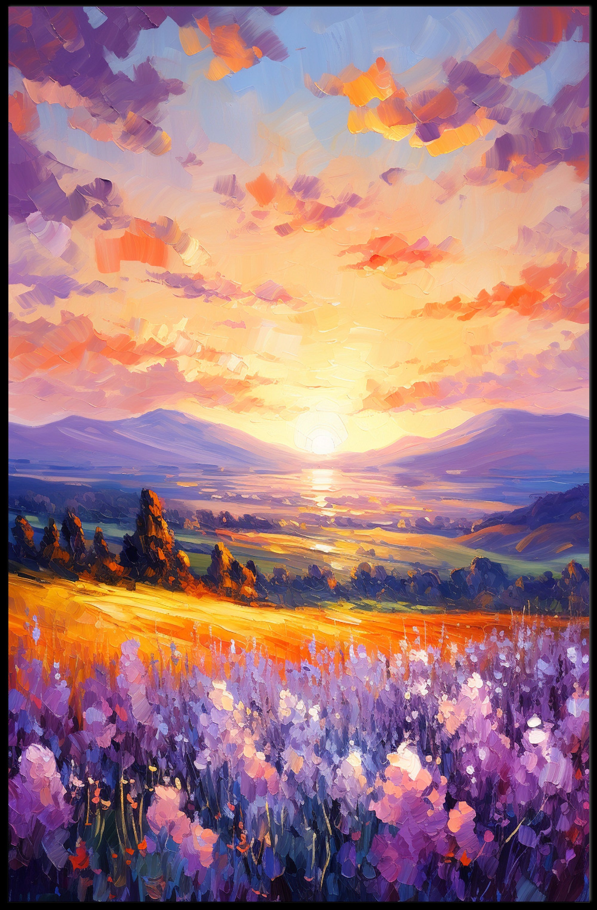 Vibrant Sunset Over Fields Poster