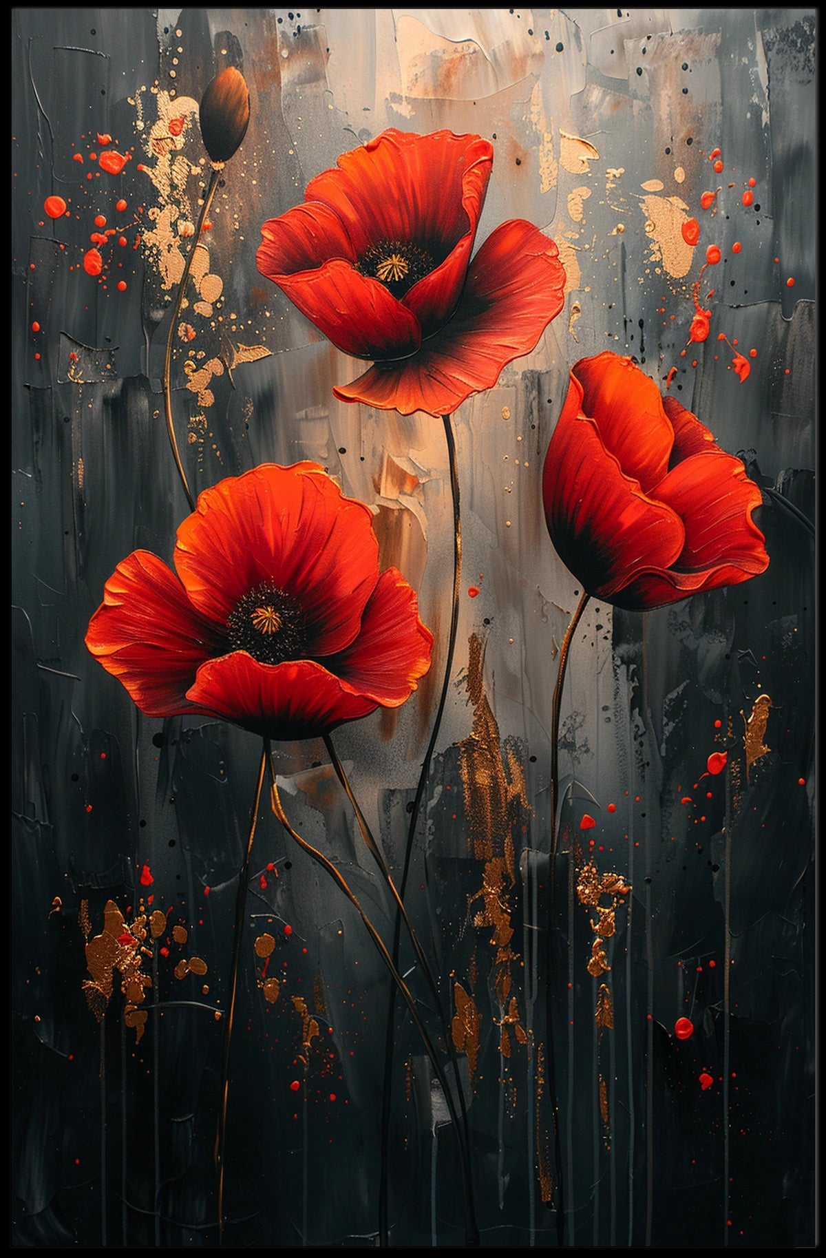 Vibrant Poppies On Abstract Canvas Poster