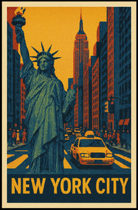 New York City Neon City Comic Art Poster Retro Wall Art