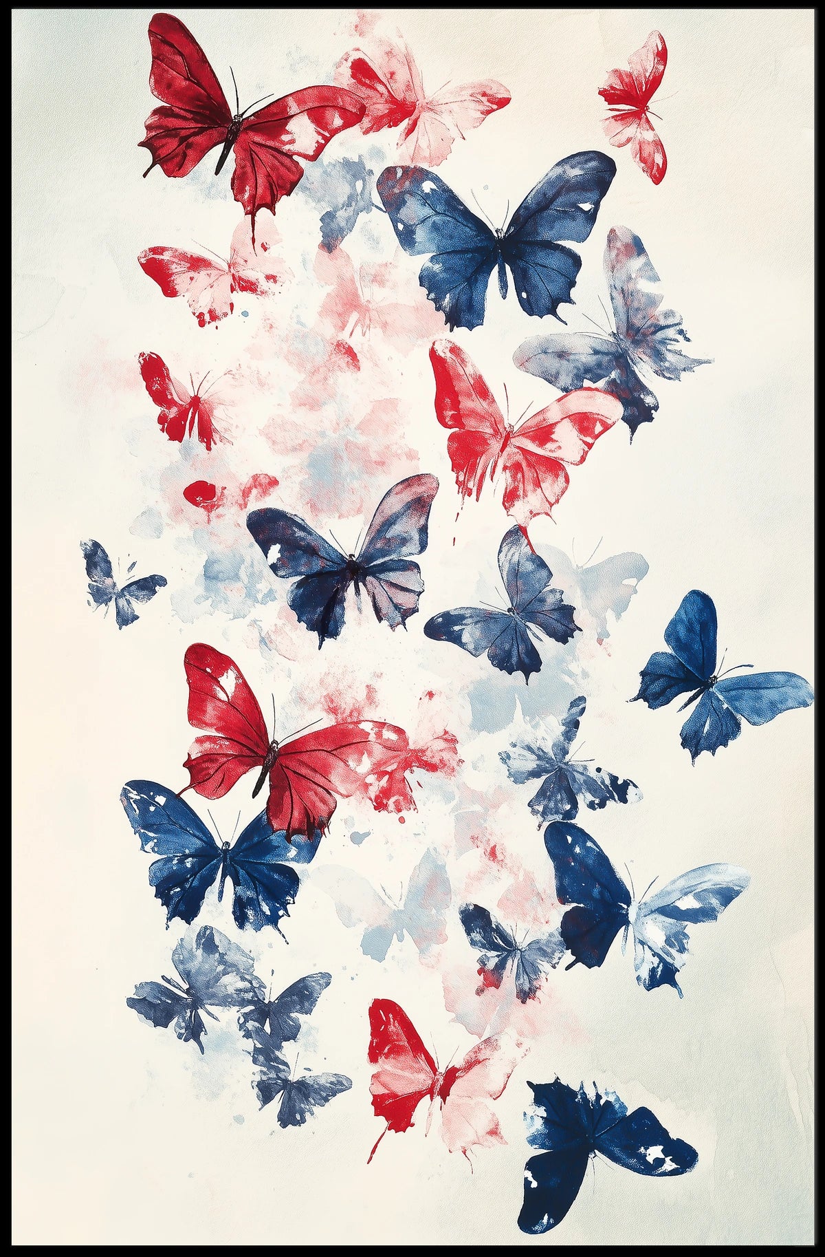Butterflies In Red And Blue Abstract Wall Art Poster