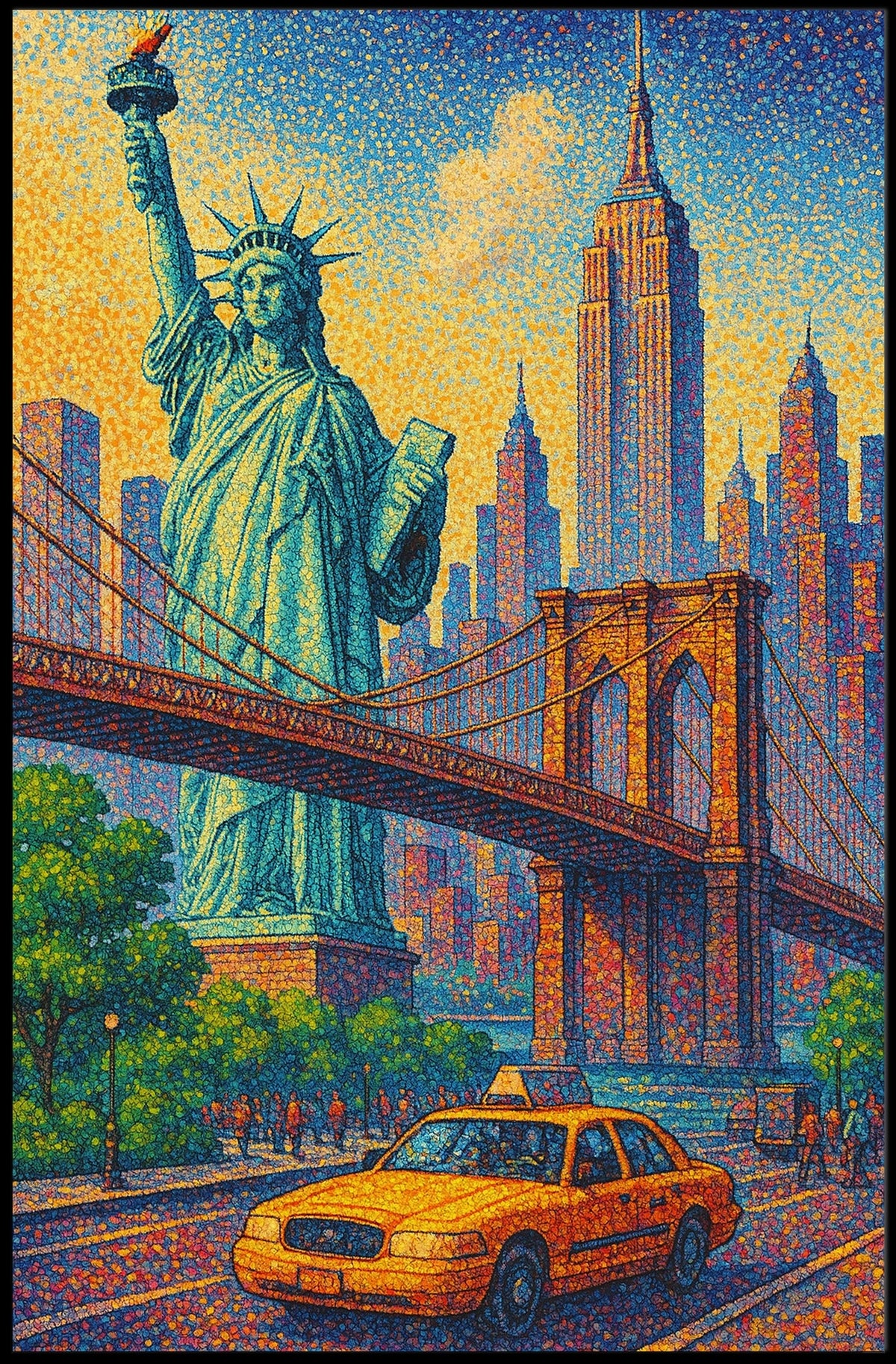 New York City Pointillist Landmarks Poster Modern Wall Art