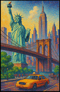 New York City Pointillist Landmarks Poster Modern Wall Art