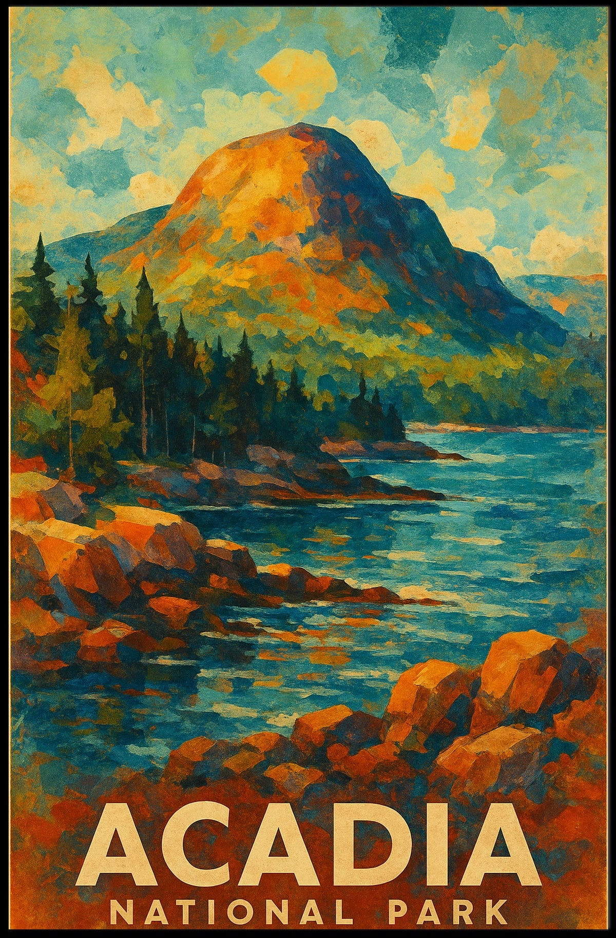 Acadia National Park Coastal Vintage Wanderlust Poster