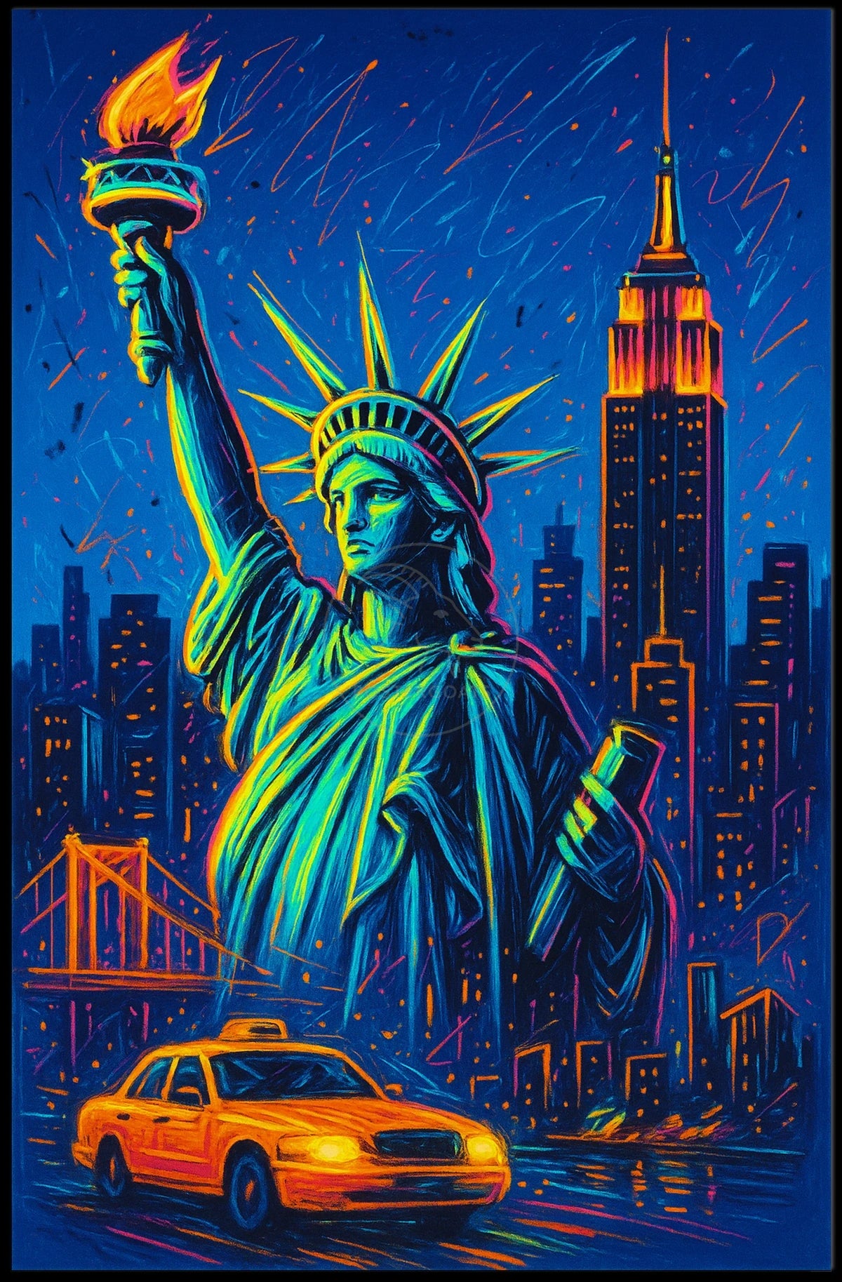 New York City Nightscape Vibrant Urban or Cityscape Poster