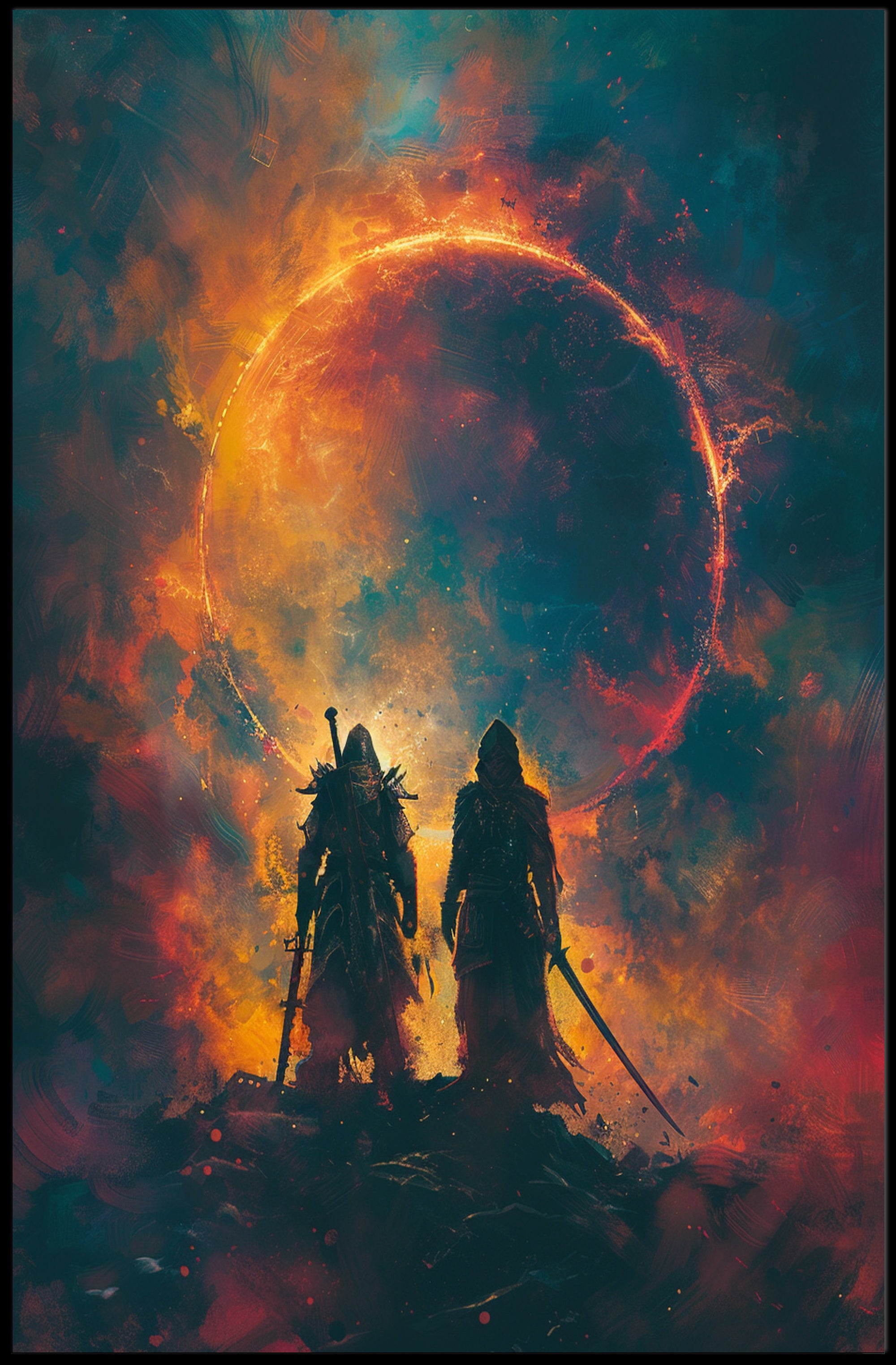 Epic Fantasy Adventure with Fiery Portal Fantasy or Mythology Poster PosterGoat