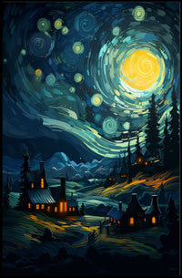 Starry Night Village Poster