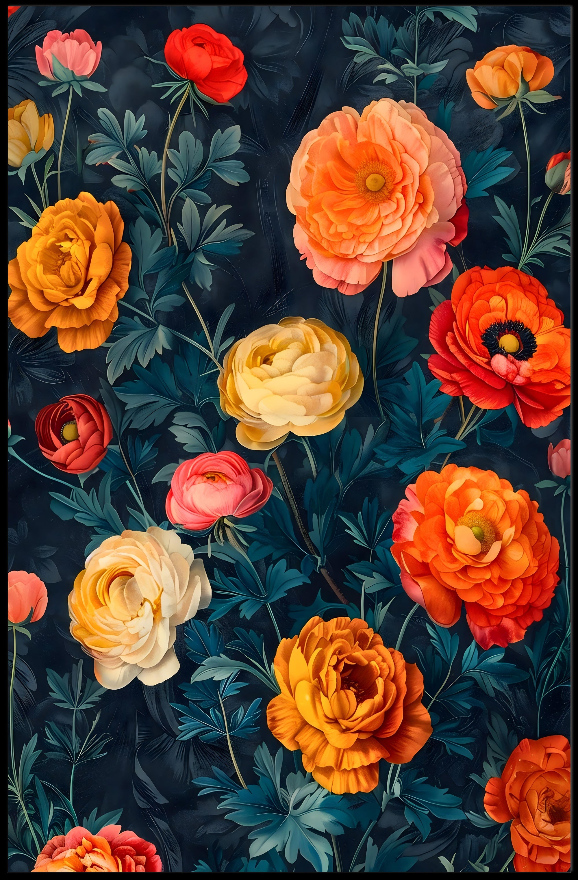 Elegant Floral Artwork on Dark Background - Artistic Poster