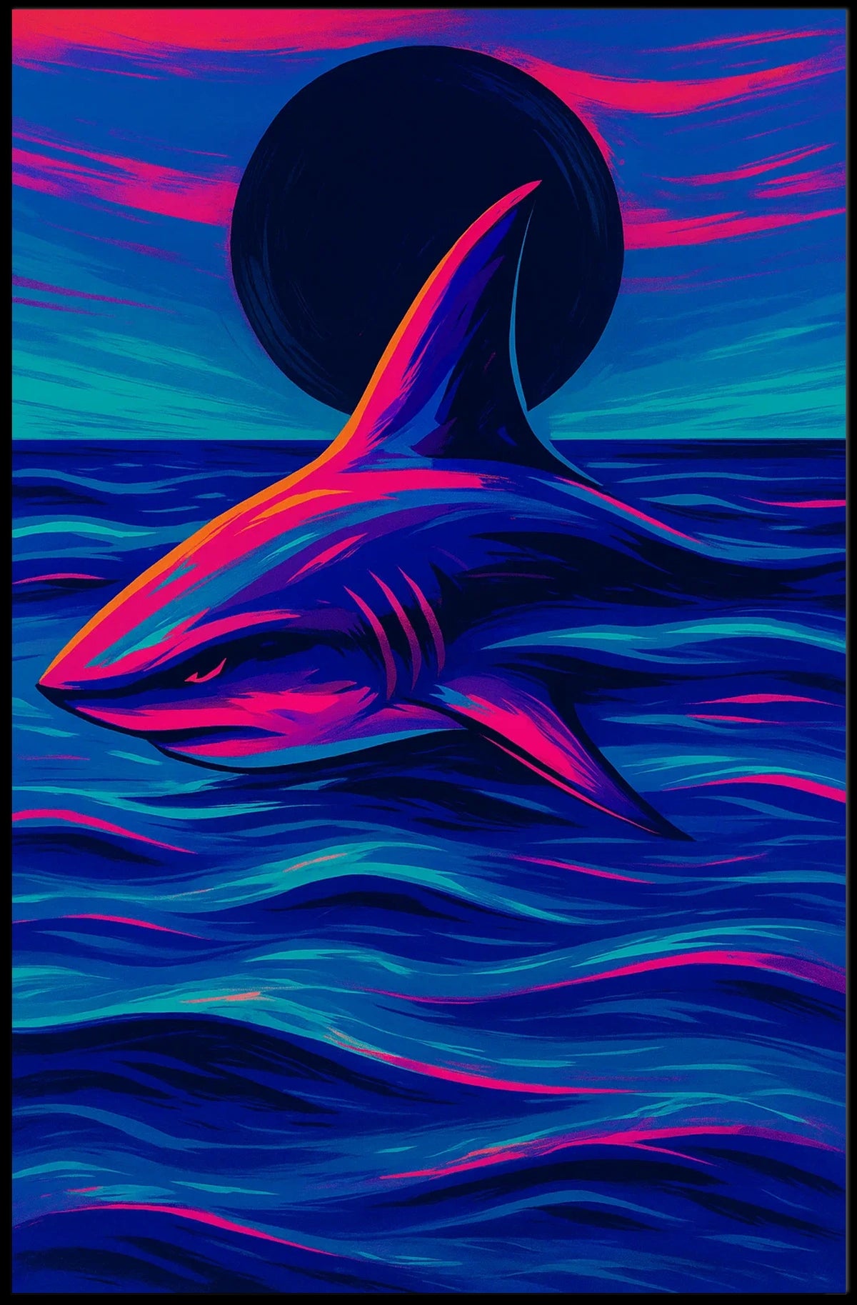 Neon Shark At Dusk Poster