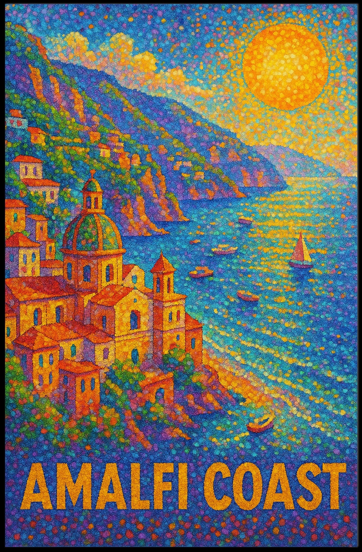 Amalfi Coast Poster Wall Art for Coastal Home Decor