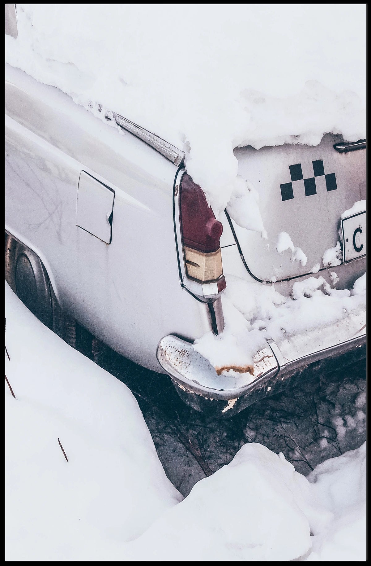 Vintage Car In Snow Vintage Poster