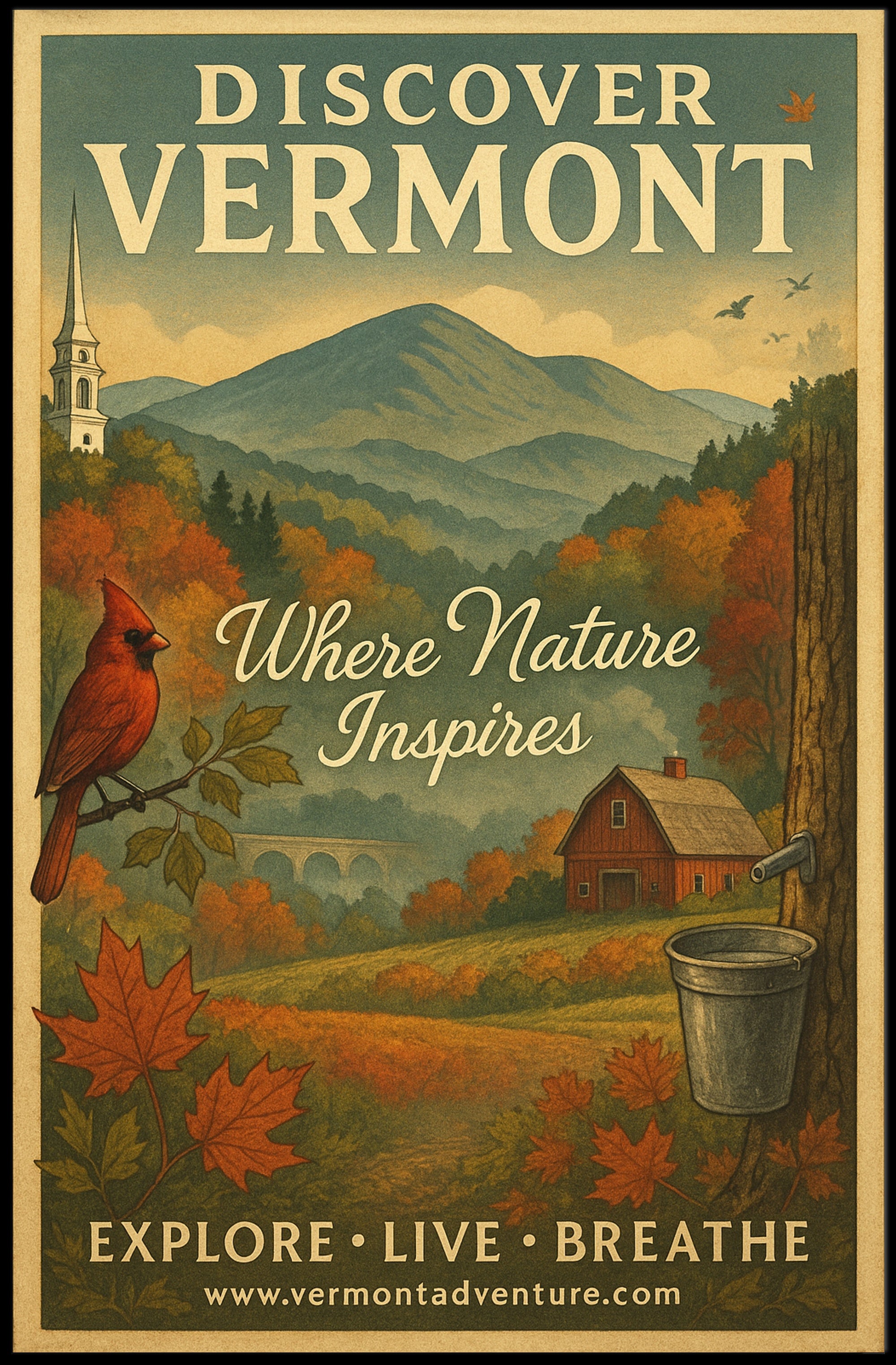 Discover Vermont Vintage Poster Wall Art