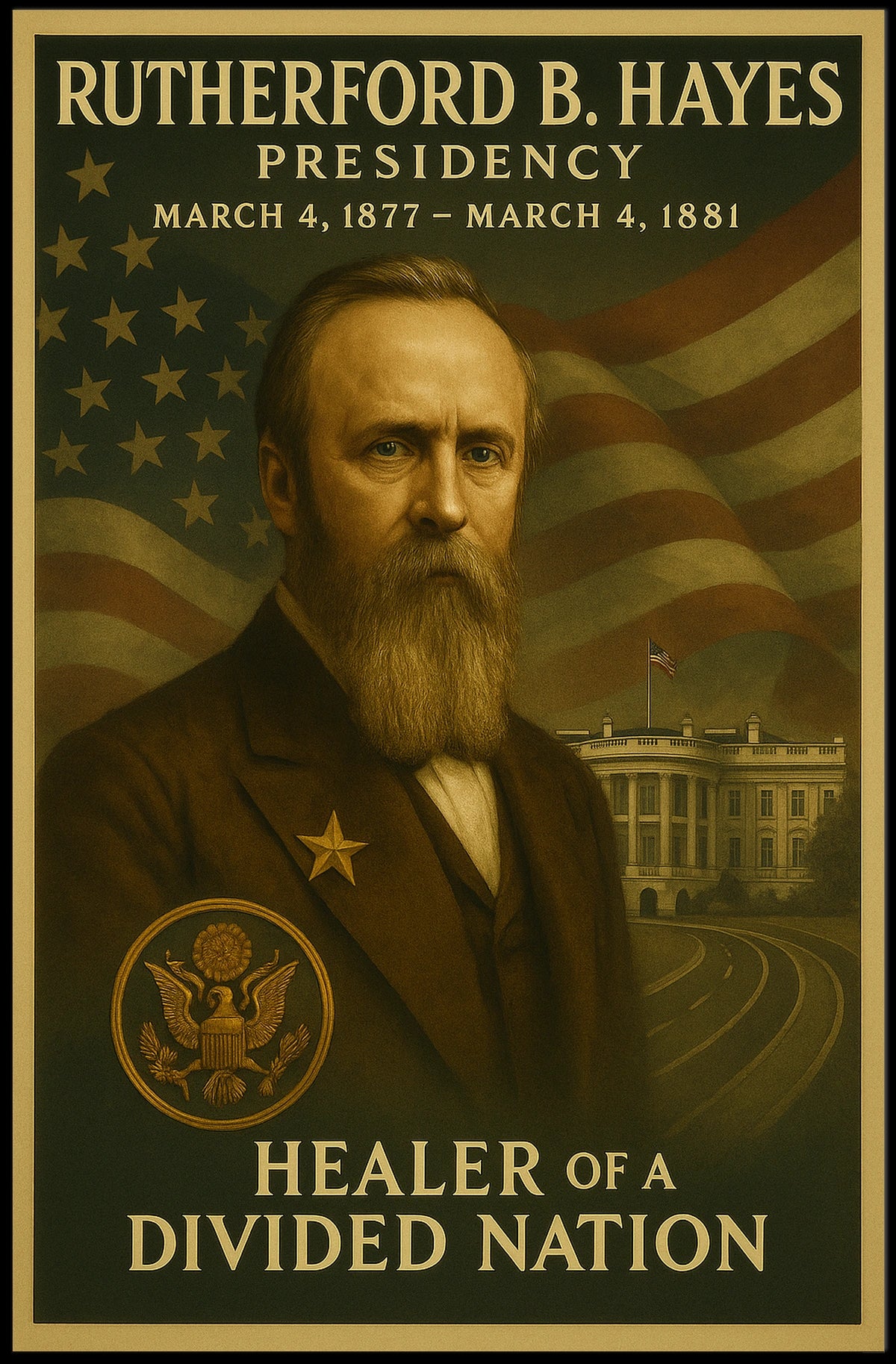 Rutherford B. Hayes Illustrated Historical Presidential Poster