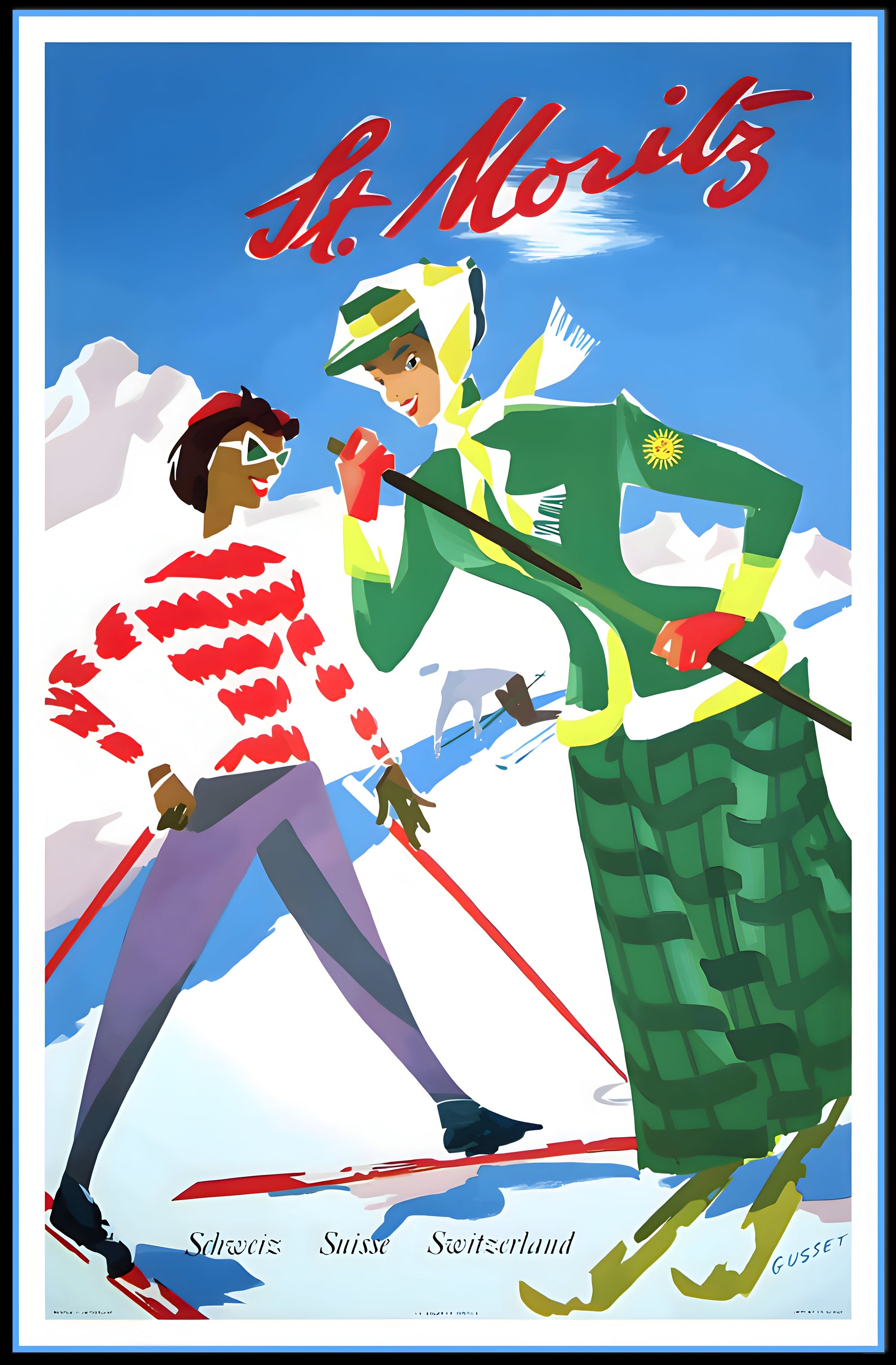 Vintage St. Moritz Skiers Travel Poster PosterGoat