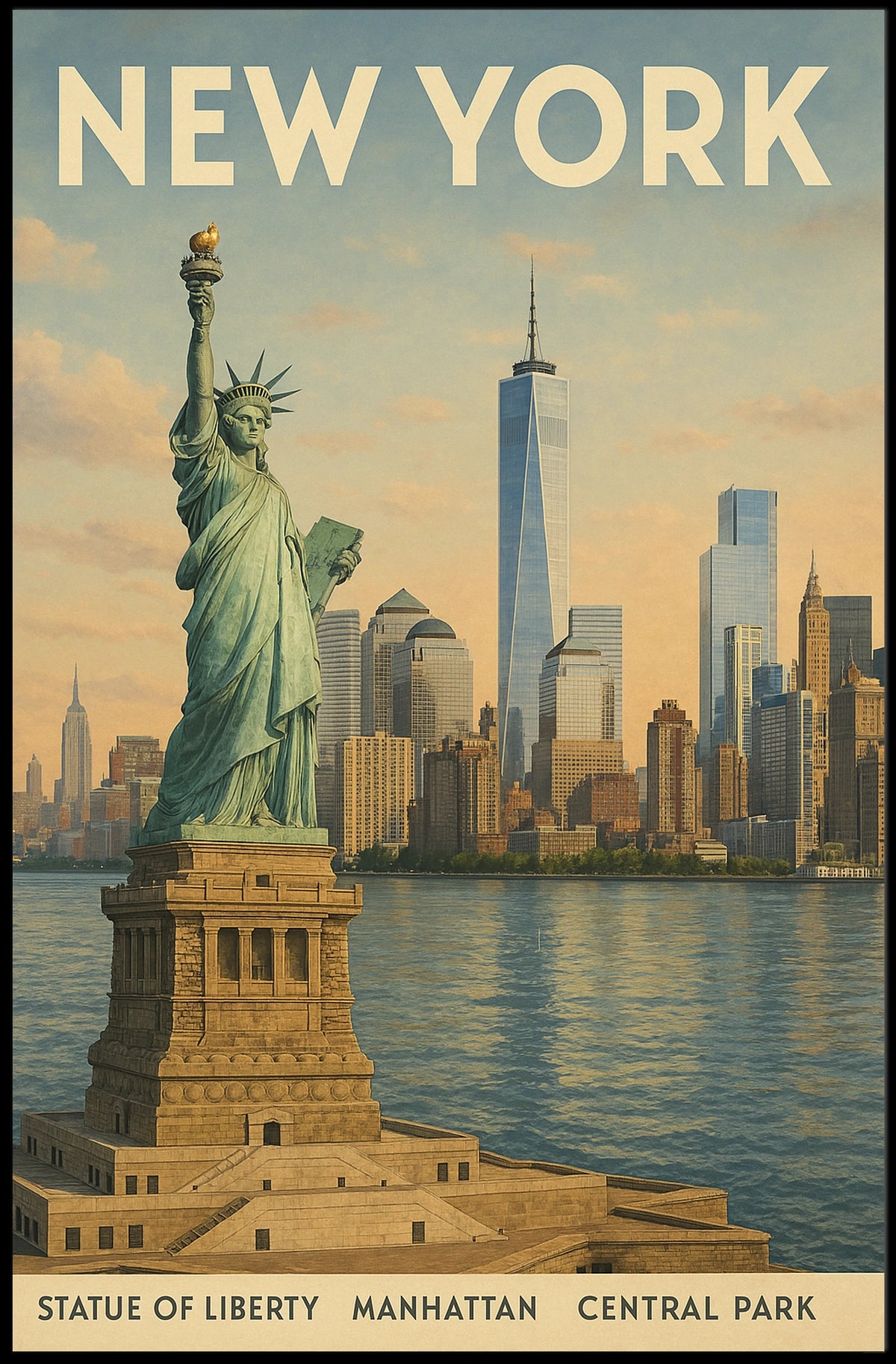 New York City Skyline Cityscape Poster Vintage Wall Art