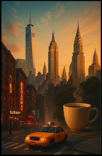 New York Surreal Sunset Skyline Poster Retro Wall Art