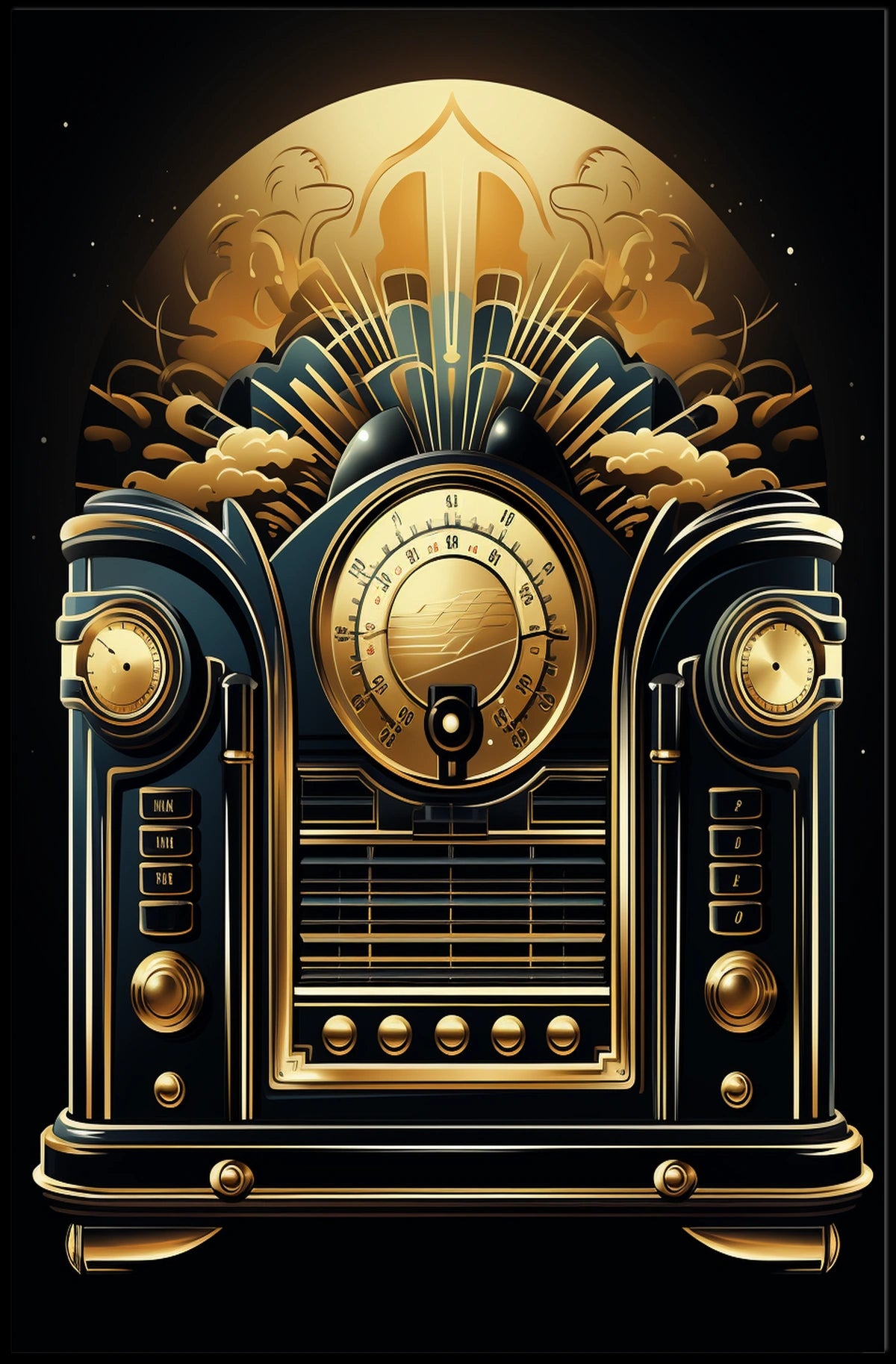 Vintage Art Deco Radio with Intricate Gold Detailing Poster