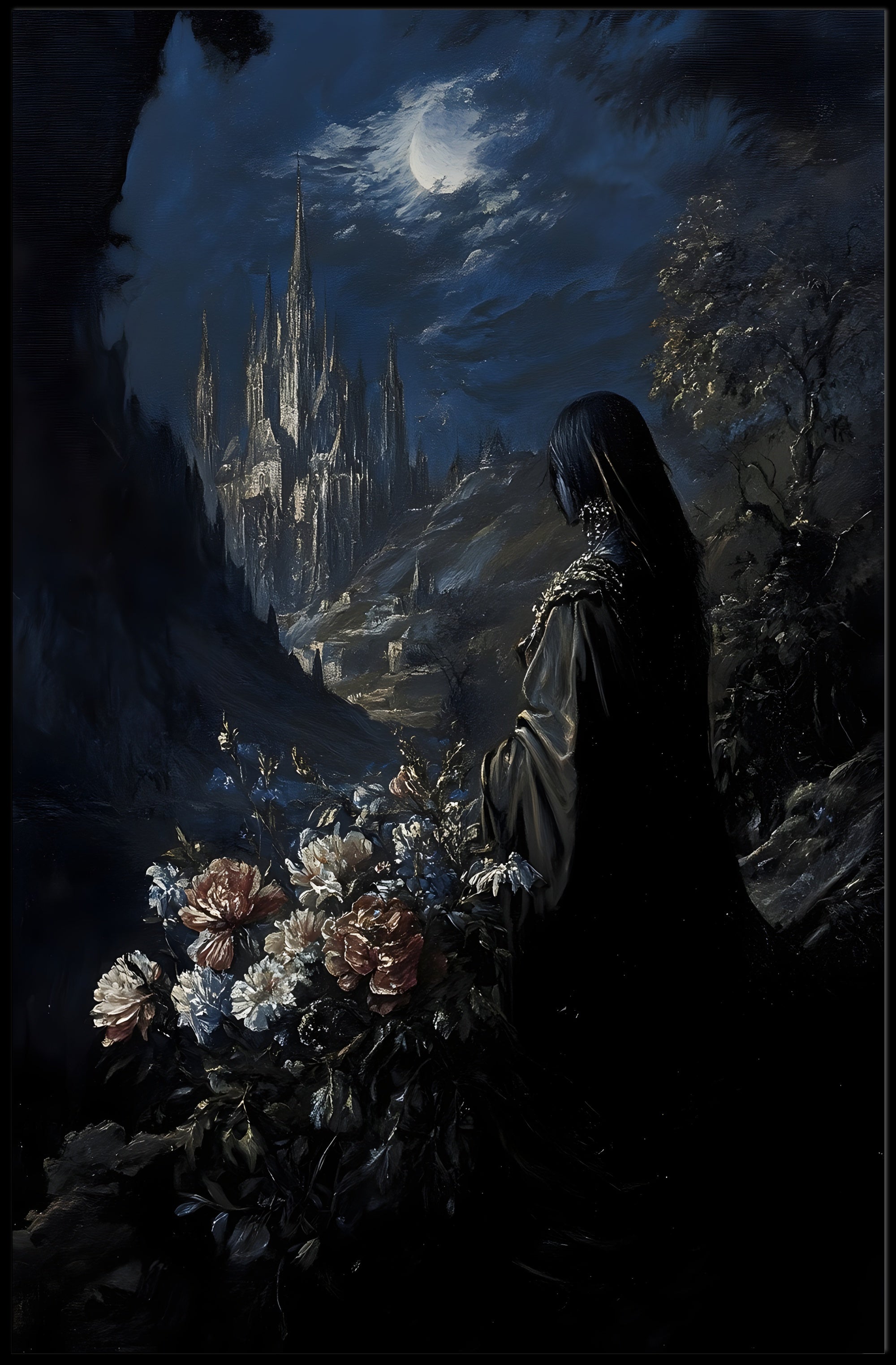 Moonlit Gothic Castle Fantasy or Mythology Poster PosterGoat