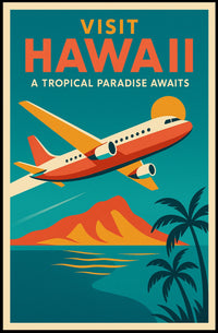 Hawaiian Adventure Scenic Flight Vintage Travel Poster
