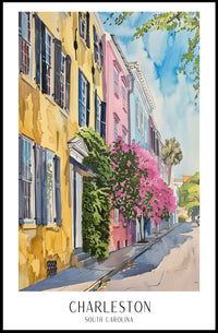 Charming Watercolor Charleston Street Scene Travel Poster PosterGoat
