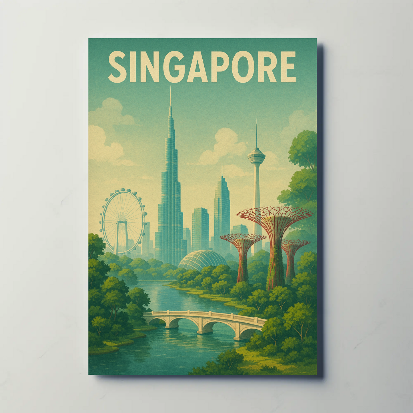 Singapore Skyline Botanical Travel Poster