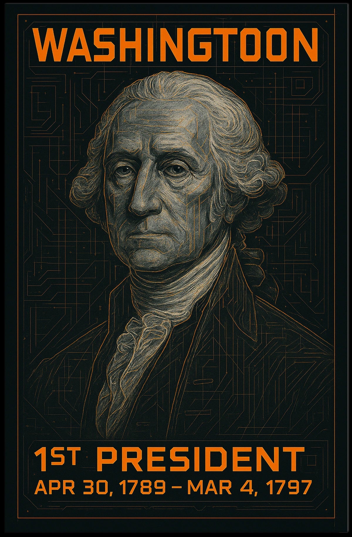George Washington 1st President of the United States Techno Schematic Poster