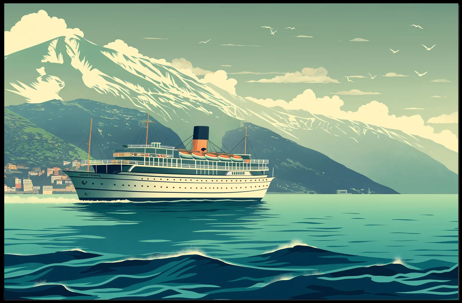 Vintage Ocean Liner Scenic Travel Poster Print