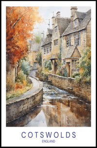 Cotswolds English Countryside Watercolor Travel Poster PosterGoat