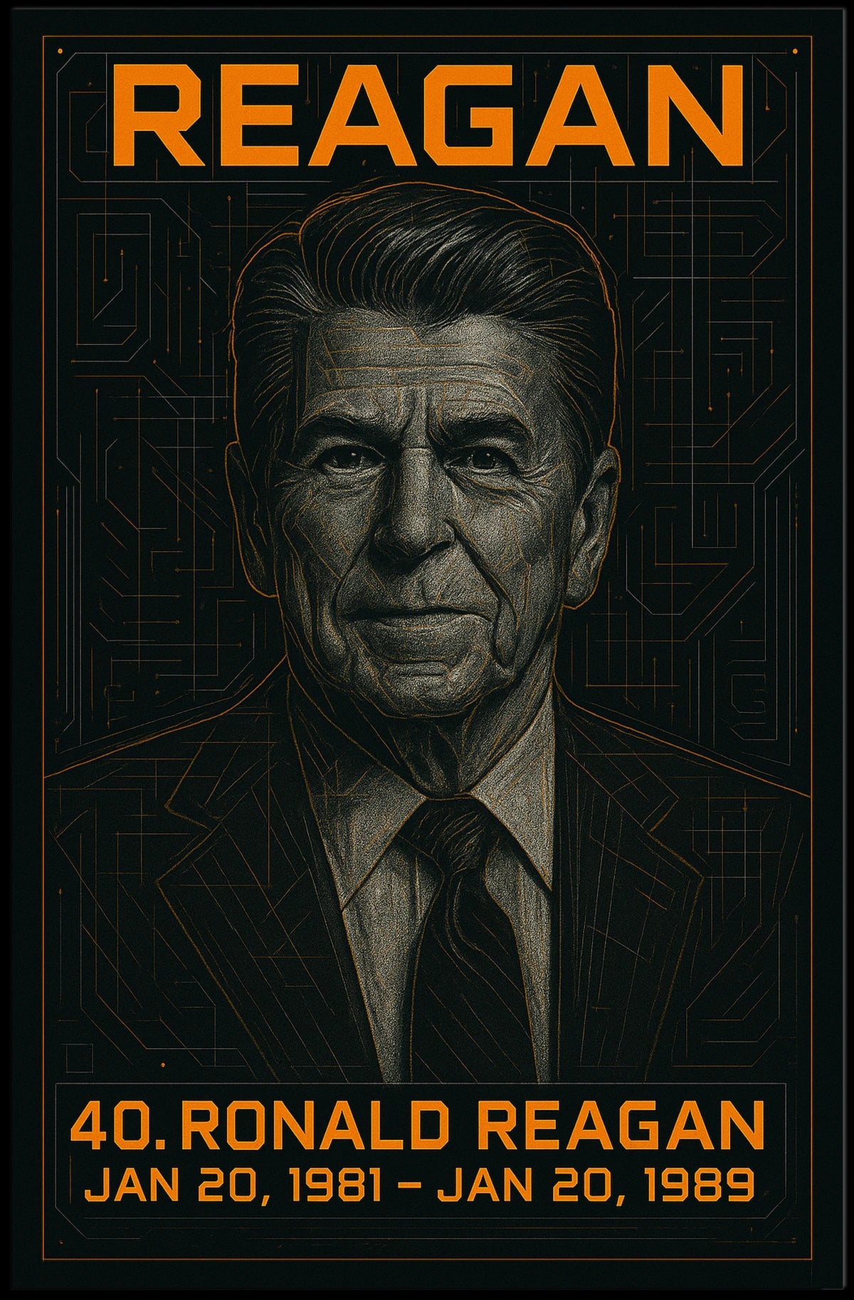 Ronald Reagan 40th President of the United States Techno Schematic Poster